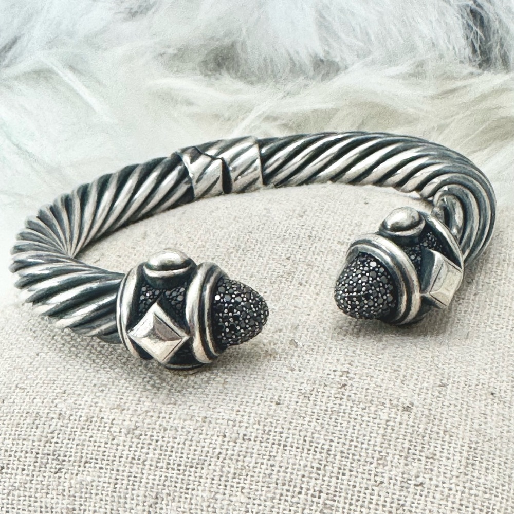 David Yurman 10mm Black Diamond Renaissance .925 Cable Cuff Bracelet